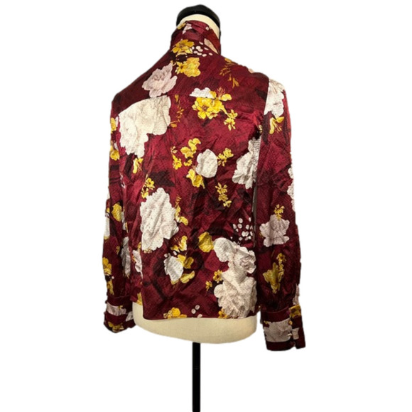Alice + Olivia Maroon Floral Blouse with Neck Tie - Picture 9 of 13